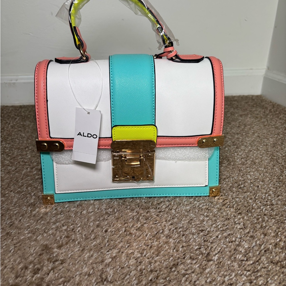 Aldo White, Turquoise, and Pink Mini Bag